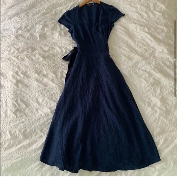 New Ralph Lauren Linen Maxi Navy Long Dress - Picture 7 of 16